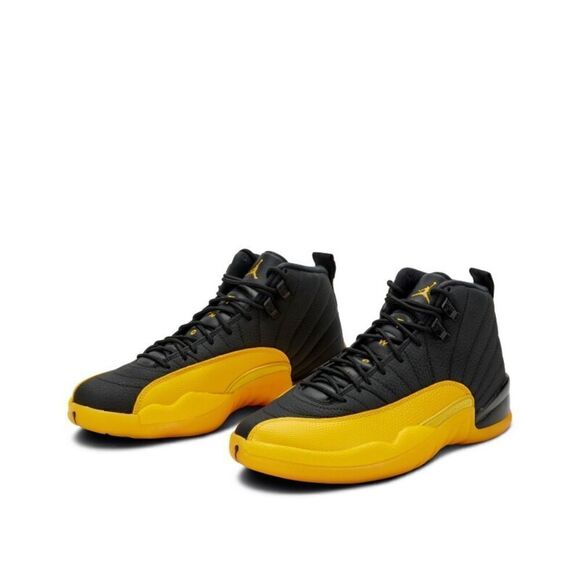 Air Jordan 12 Retro University Black Yellow Sneakers Size 12 - Picture 1 of 14